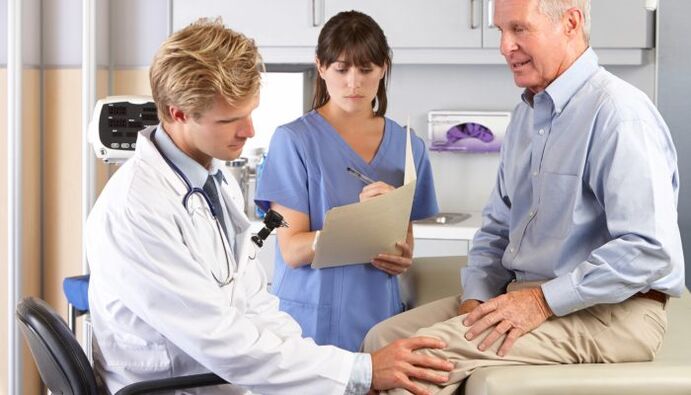 examination by a doctor for osteoarthritis of the knee